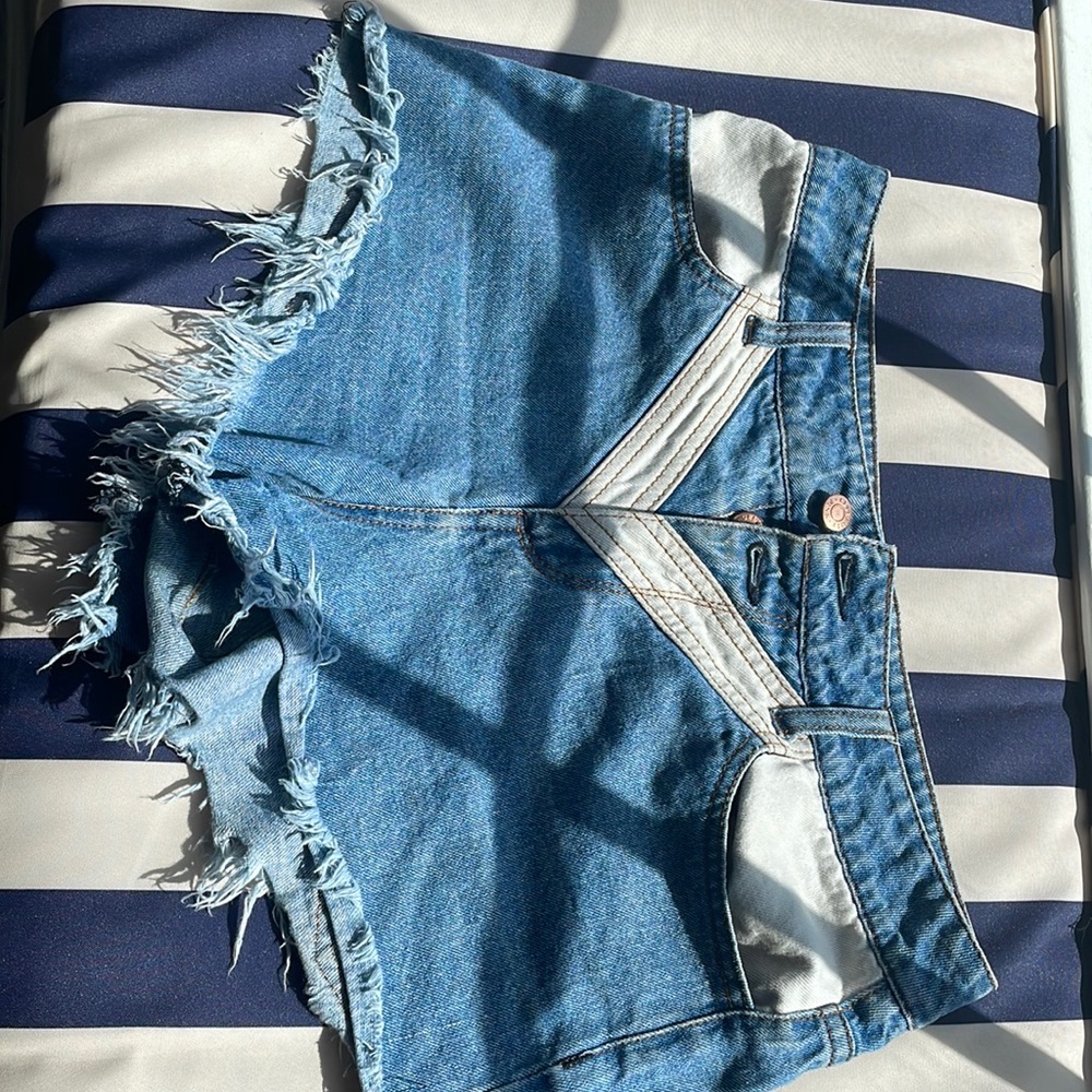 Denim shorts with chevron pattern